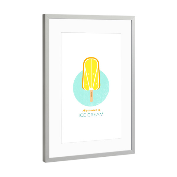 Poster mit Rahmen Silber "Eis am Stiel – Zitrone" artboxONE - Typografie,Für Kinder,Essen & Trinken,Geometrie,Festivals
