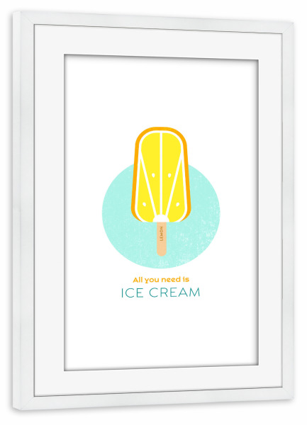 Poster mit Rahmen weiß "Eis am Stiel – Zitrone" artboxONE - Typografie,Für Kinder,Essen & Trinken,Geometrie,Festivals