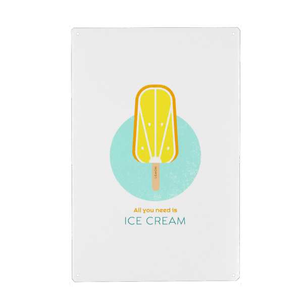 Metall Poster "Eis am Stiel – Zitrone" artboxONE - Typografie,Für Kinder,Essen & Trinken,Geometrie,Festivals