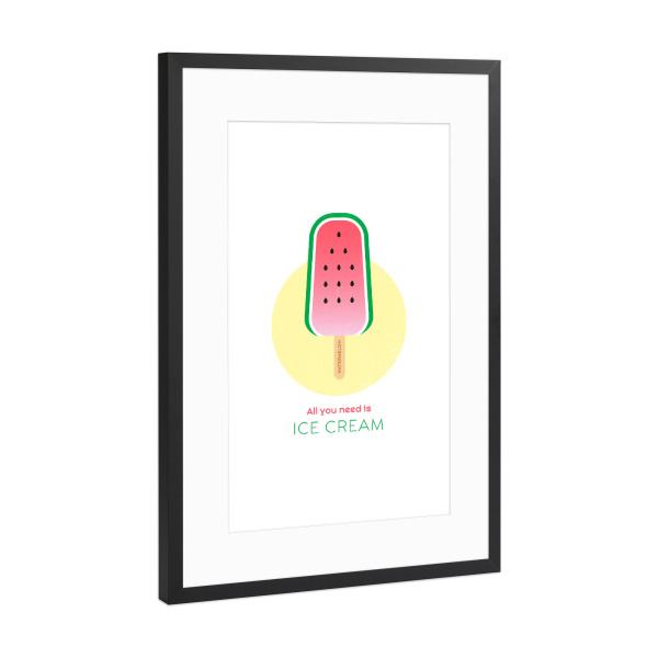 Poster mit Rahmen Schwarz (Metallic) "Eis am Stiel – Wassermelone" artboxONE - Typografie,Für Kinder,Essen & Trinken,Geometrie,Festivals