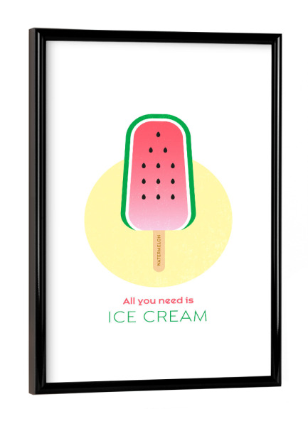 Poster mit schwarzem Rahmen "Eis am Stiel – Wassermelone" artboxONE - Typografie,Für Kinder,Essen & Trinken,Geometrie,Festivals