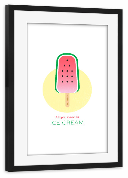 Poster mit Rahmen schwarz "Eis am Stiel – Wassermelone" artboxONE - Typografie,Für Kinder,Essen & Trinken,Geometrie,Festivals