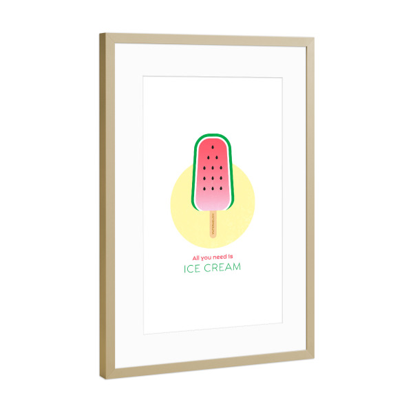 Poster mit Rahmen Gold "Eis am Stiel – Wassermelone" artboxONE - Typografie,Für Kinder,Essen & Trinken,Geometrie,Festivals