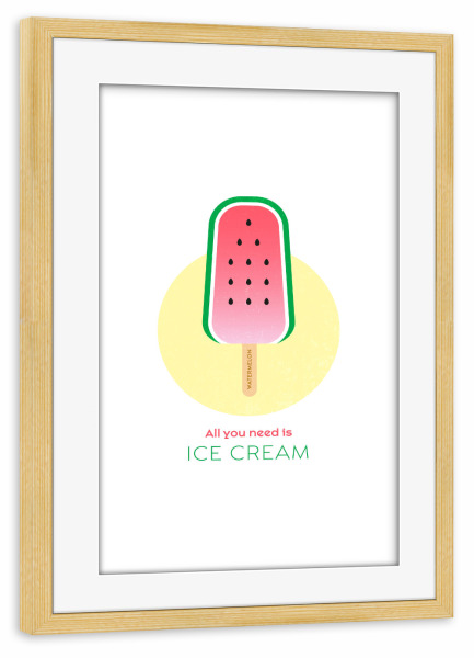 Poster mit Rahmen kiefer "Eis am Stiel – Wassermelone" artboxONE - Typografie,Für Kinder,Essen & Trinken,Geometrie,Festivals