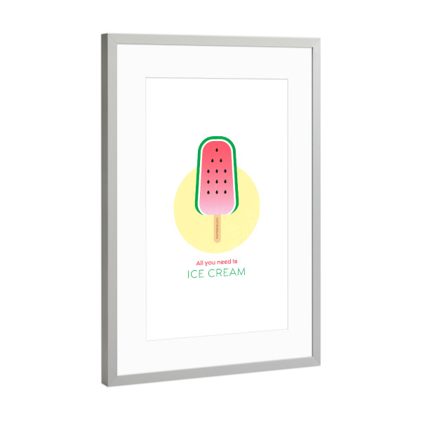 Poster mit Rahmen Silber "Eis am Stiel – Wassermelone" artboxONE - Typografie,Für Kinder,Essen & Trinken,Geometrie,Festivals