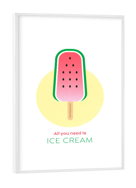 Poster mit weißem Rahmen "Eis am Stiel – Wassermelone" artboxONE - Typografie,Für Kinder,Essen & Trinken,Geometrie,Festivals