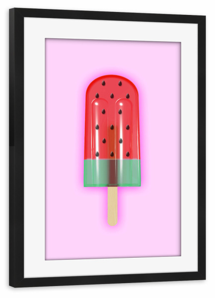 Poster mit Rahmen schwarz "Watermelon Popsicle" artboxONE - Essen & Trinken,Reise / Strand und Meer,Festivals