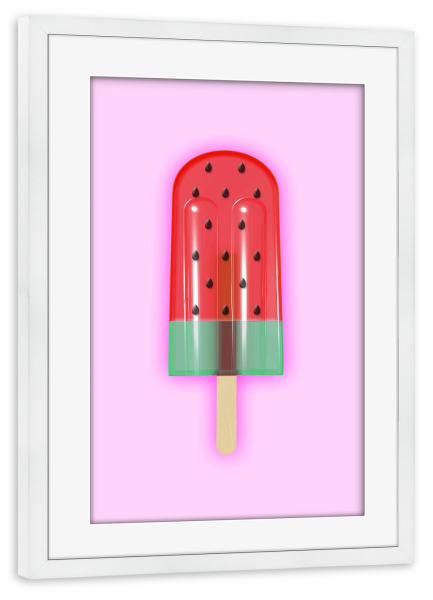 Poster mit Rahmen weiß "Watermelon Popsicle" artboxONE - Essen & Trinken,Reise / Strand und Meer,Festivals