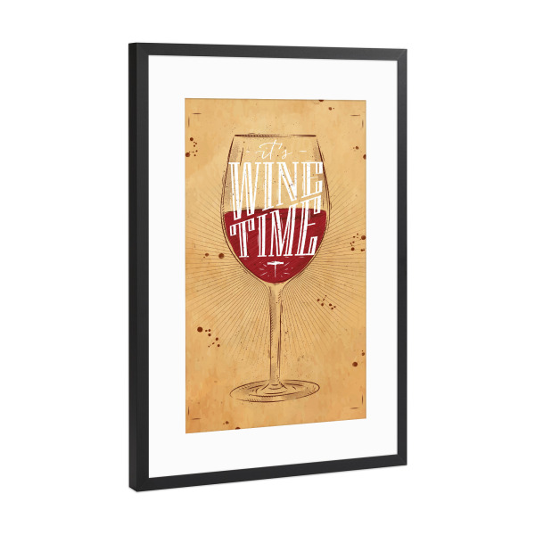 Poster mit Rahmen Schwarz (Metallic) "Wine Time 02" artboxONE - Schwarzweiß,Essen & Trinken / Alkohol