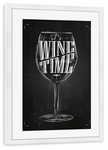 Poster mit Rahmen weiß "Wine Time 01" artboxONE - Schwarzweiß,Essen & Trinken / Alkohol