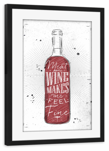 Poster mit Rahmen schwarz "Meat and Wine 02" artboxONE - Schwarzweiß,Essen & Trinken / Alkohol