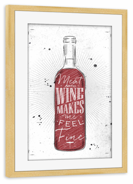 Poster mit Rahmen kiefer "Meat and Wine 02" artboxONE - Schwarzweiß,Essen & Trinken / Alkohol