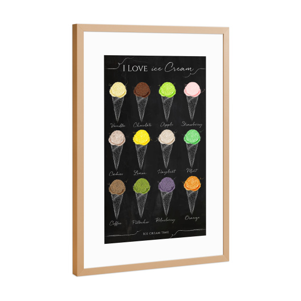 Poster mit Rahmen Kupfer "Ice cream menu chalk" artboxONE - Essen & Trinken,Schwarzweiß,Festivals