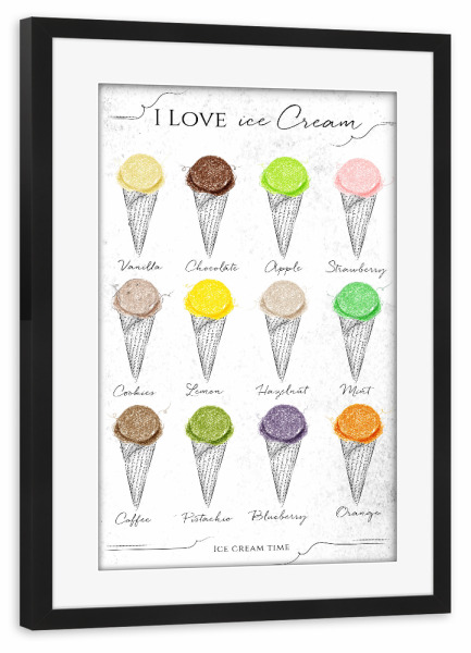Poster mit Rahmen schwarz "Ice cream menu 04" artboxONE - Essen & Trinken,Schwarzweiß