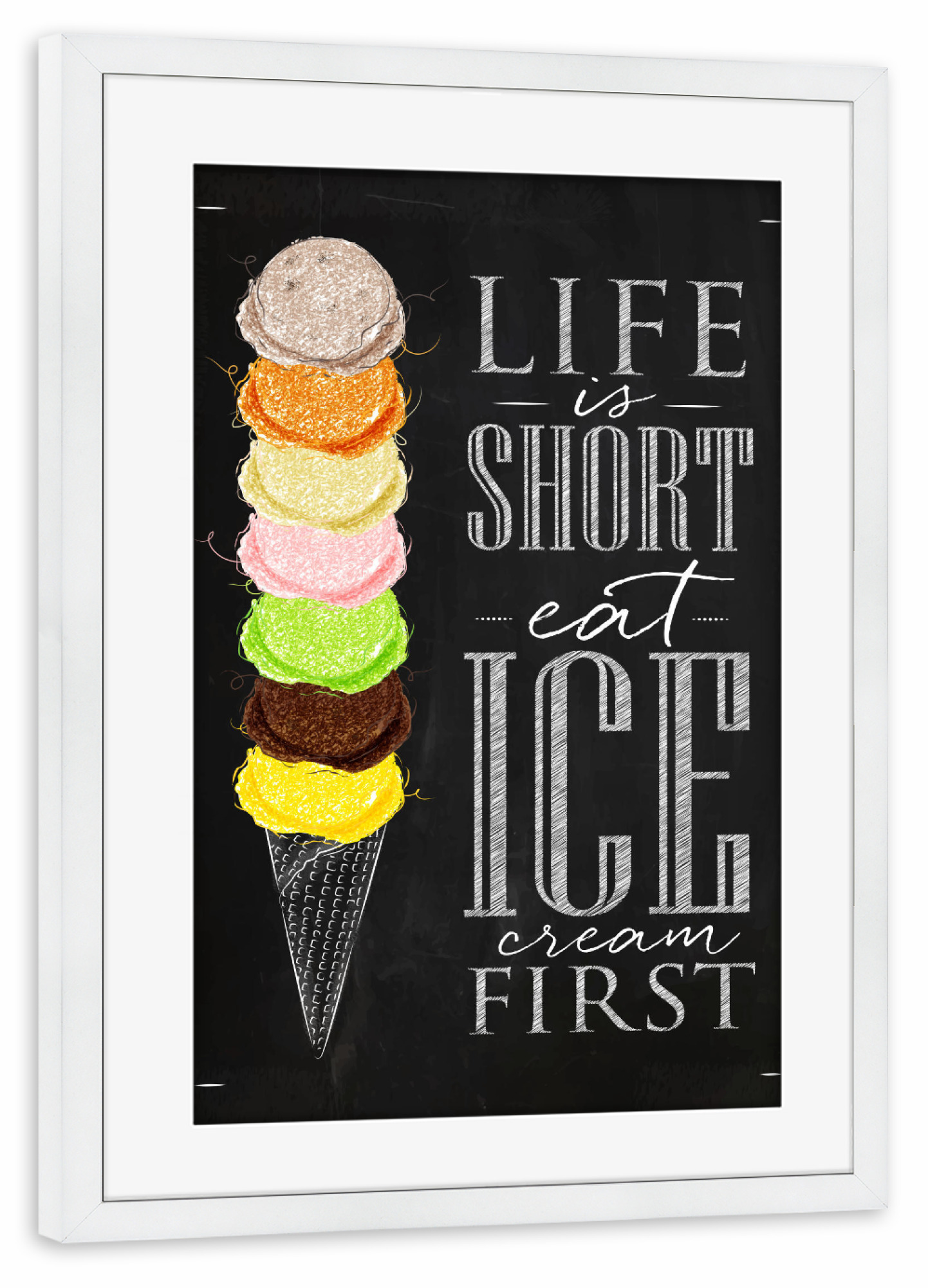 Poster mit Rahmen weiß "Eat ice cream first 02" artboxONE - Essen & Trinken