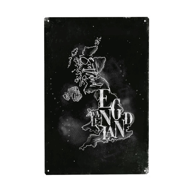 Metall Poster "Chalk Map United Kingdom" artboxONE - Schwarzweiß,Kartografie
