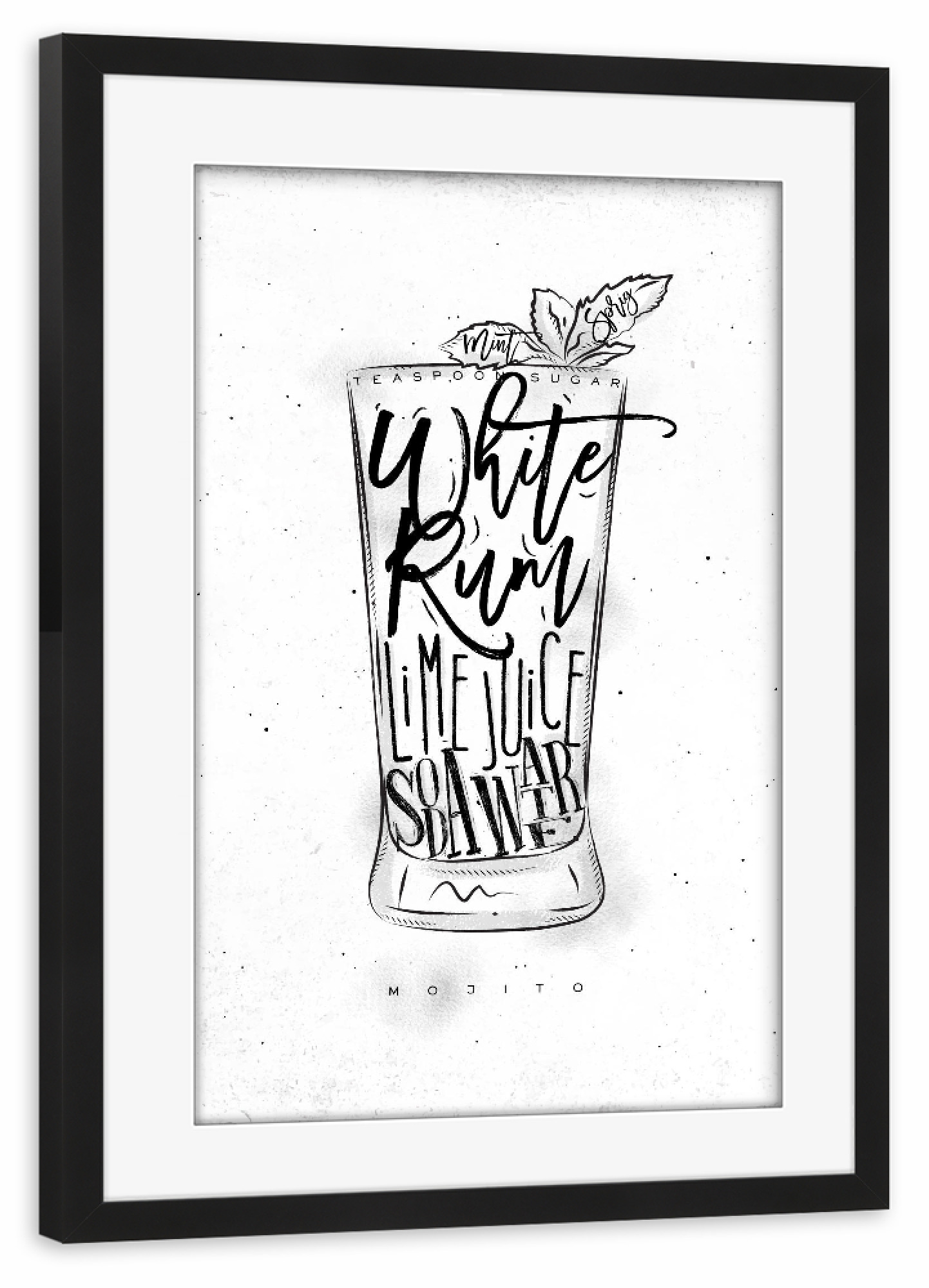 Poster mit Rahmen schwarz "Mojito cocktail white" artboxONE - Schwarzweiß,Essen & Trinken / Alkohol,Festivals