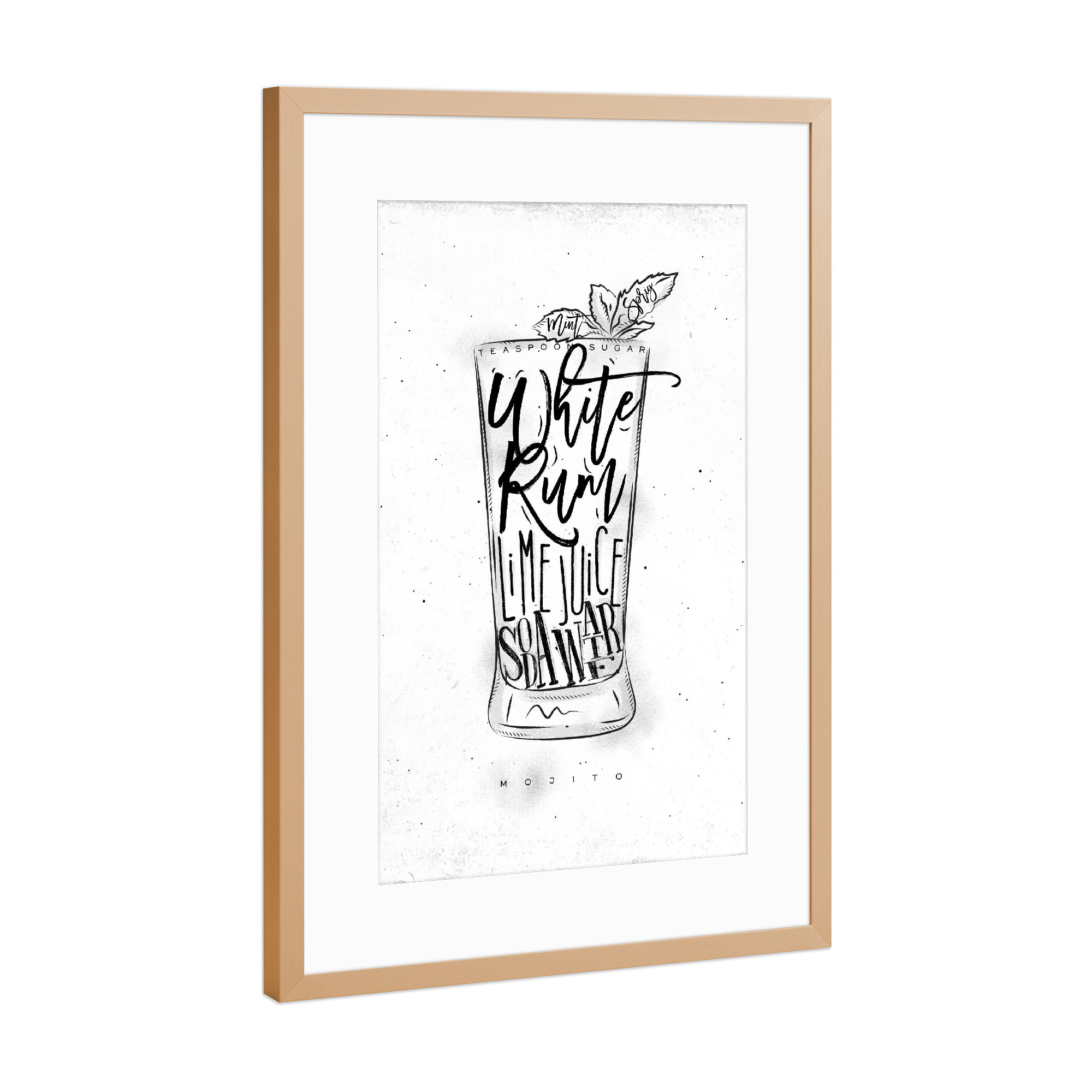 Poster mit Rahmen Kupfer "Mojito cocktail white" artboxONE - Schwarzweiß,Essen & Trinken / Alkohol,Festivals