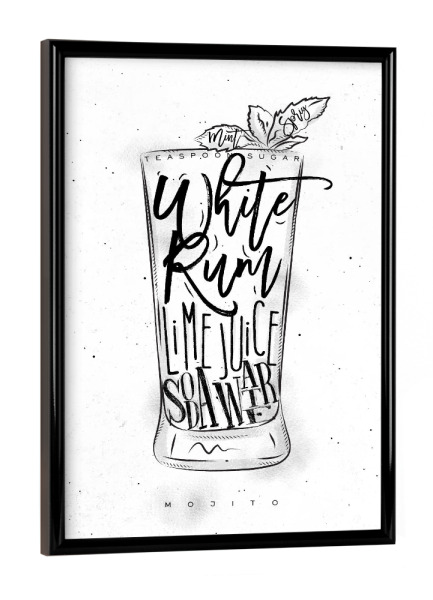 Poster mit schwarzem Rahmen "Mojito cocktail white" artboxONE - Schwarzweiß,Essen & Trinken / Alkohol,Festivals