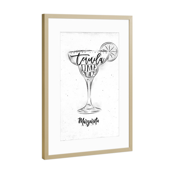 Poster mit Rahmen Gold "Margarita cocktail white" artboxONE - Schwarzweiß,Essen & Trinken / Alkohol,Festivals