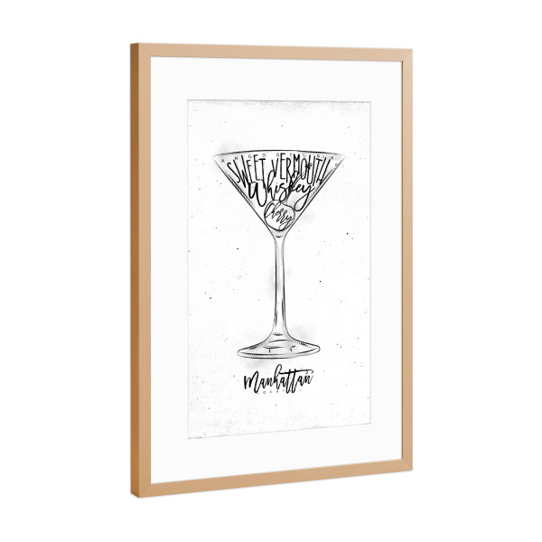 Poster mit Rahmen Kupfer "Manhattan cocktail white" artboxONE - Schwarzweiß,Essen & Trinken / Alkohol,Festivals