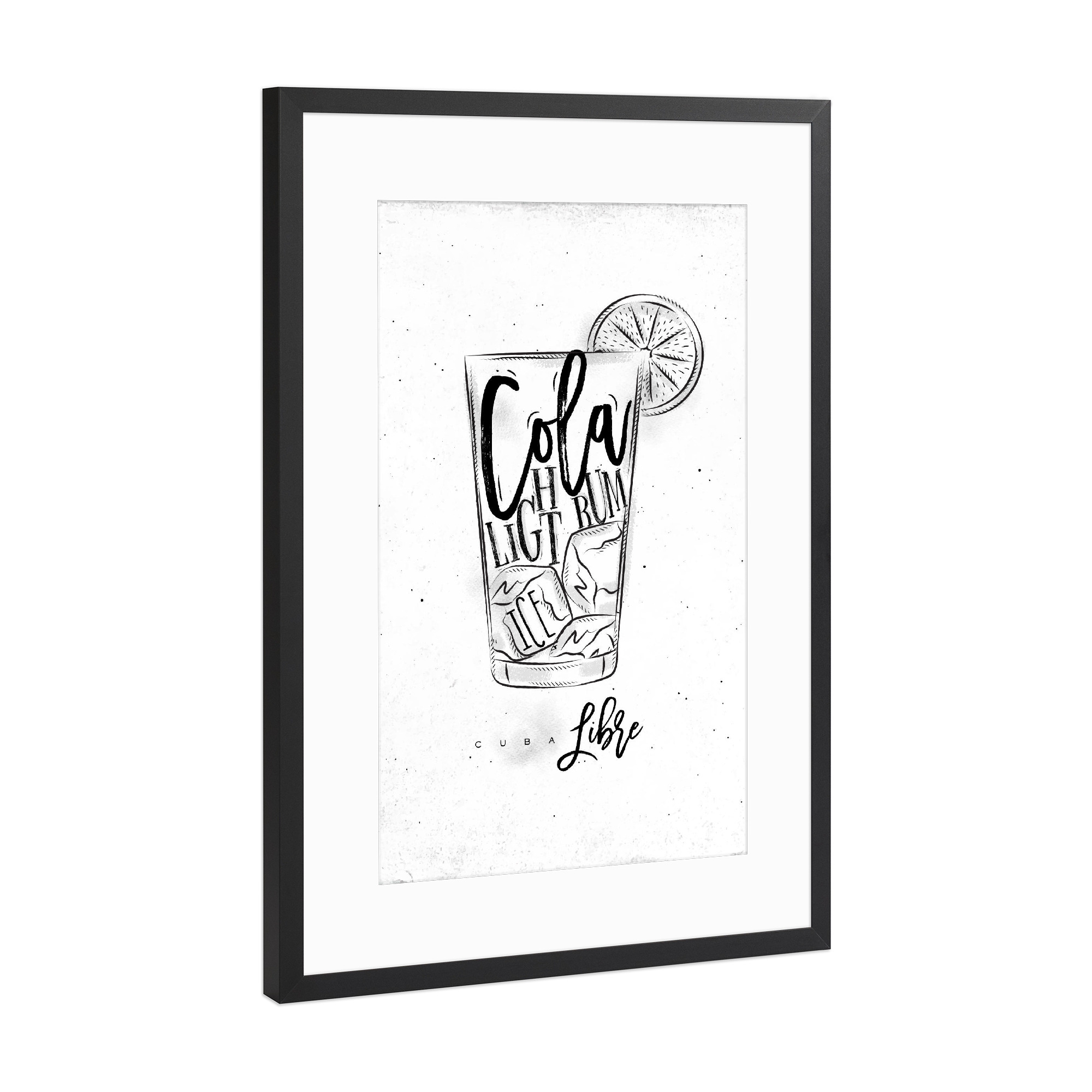 Poster mit Rahmen Schwarz (Metallic) "Cuba Libre cocktail white" artboxONE - Schwarzweiß,Essen & Trinken / Alkohol,Festivals