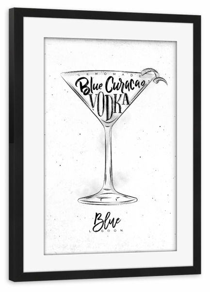 Poster mit Rahmen schwarz "Blue lagoon cocktail" artboxONE - Schwarzweiß,Essen & Trinken / Alkohol,Festivals