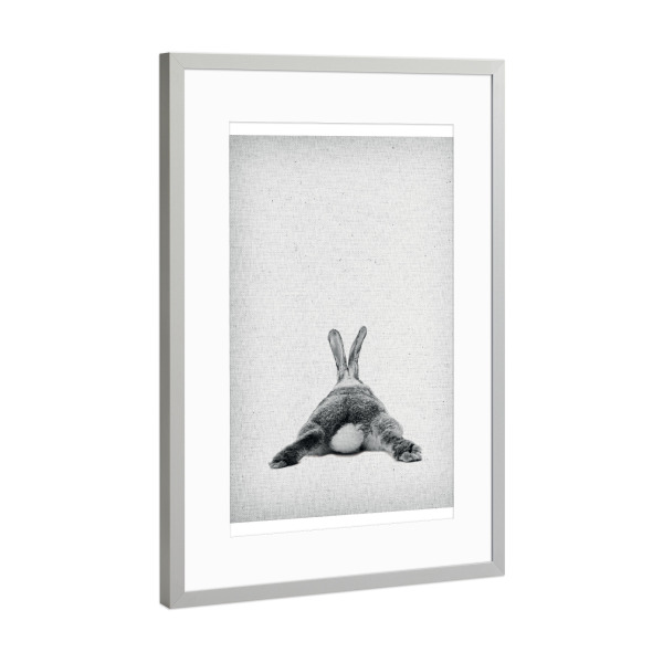 Poster mit Rahmen Silber "Rabbits Back" artboxONE - Für Kinder,Tiere,Schwarzweiß