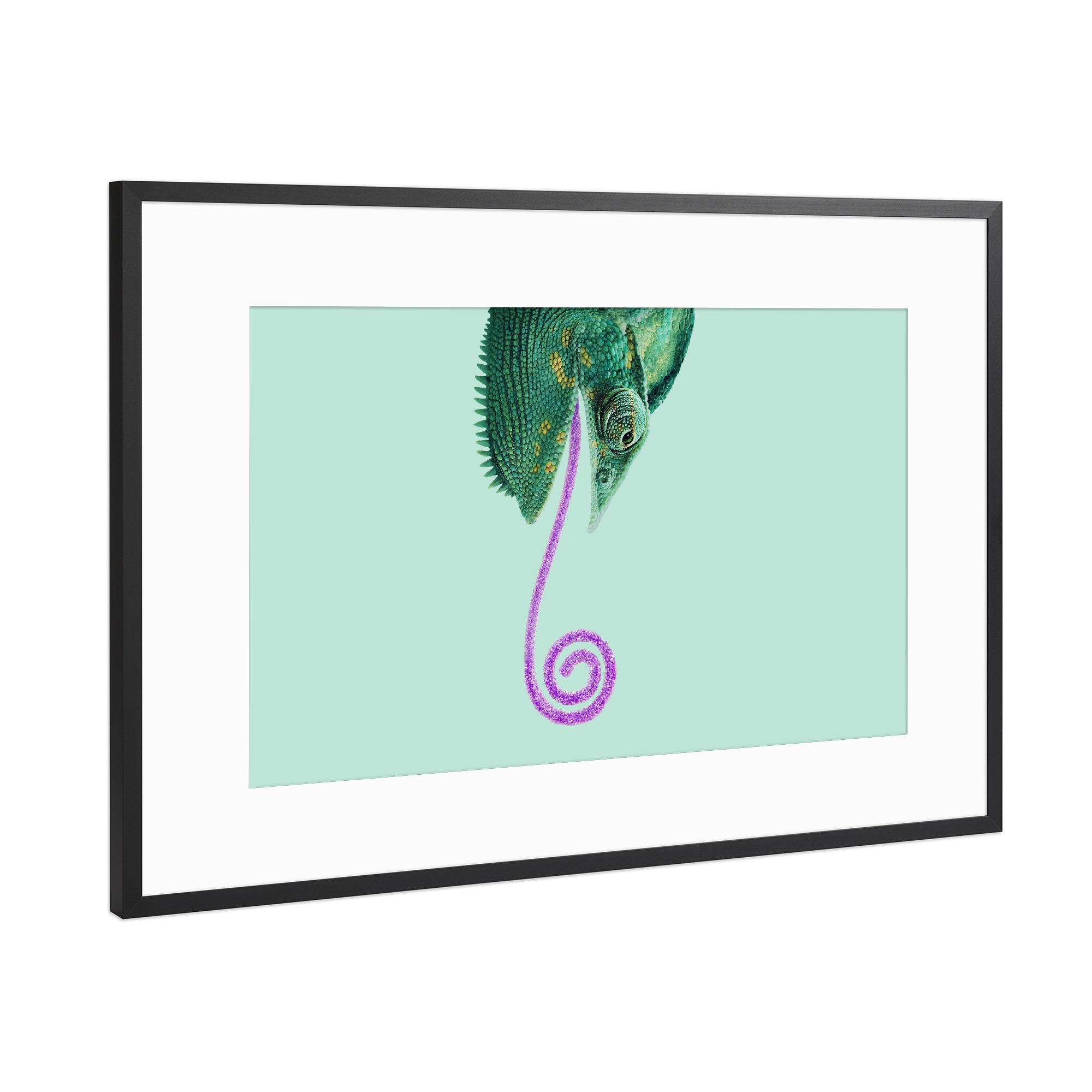 Poster mit Rahmen Schwarz (Metallic) "CANDY CHAMELEON" artboxONE - Natur,Für Kinder,Tiere,Essen & Trinken,Comic,Fiktion