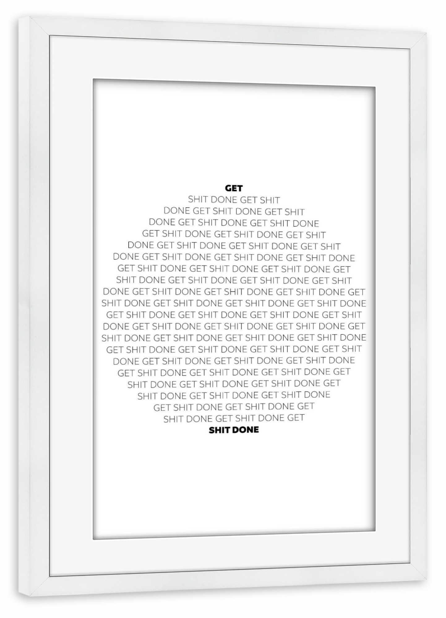 Poster mit Rahmen weiß "Text Art GET SHIT DONE" artboxONE - Typografie,Schwarzweiß