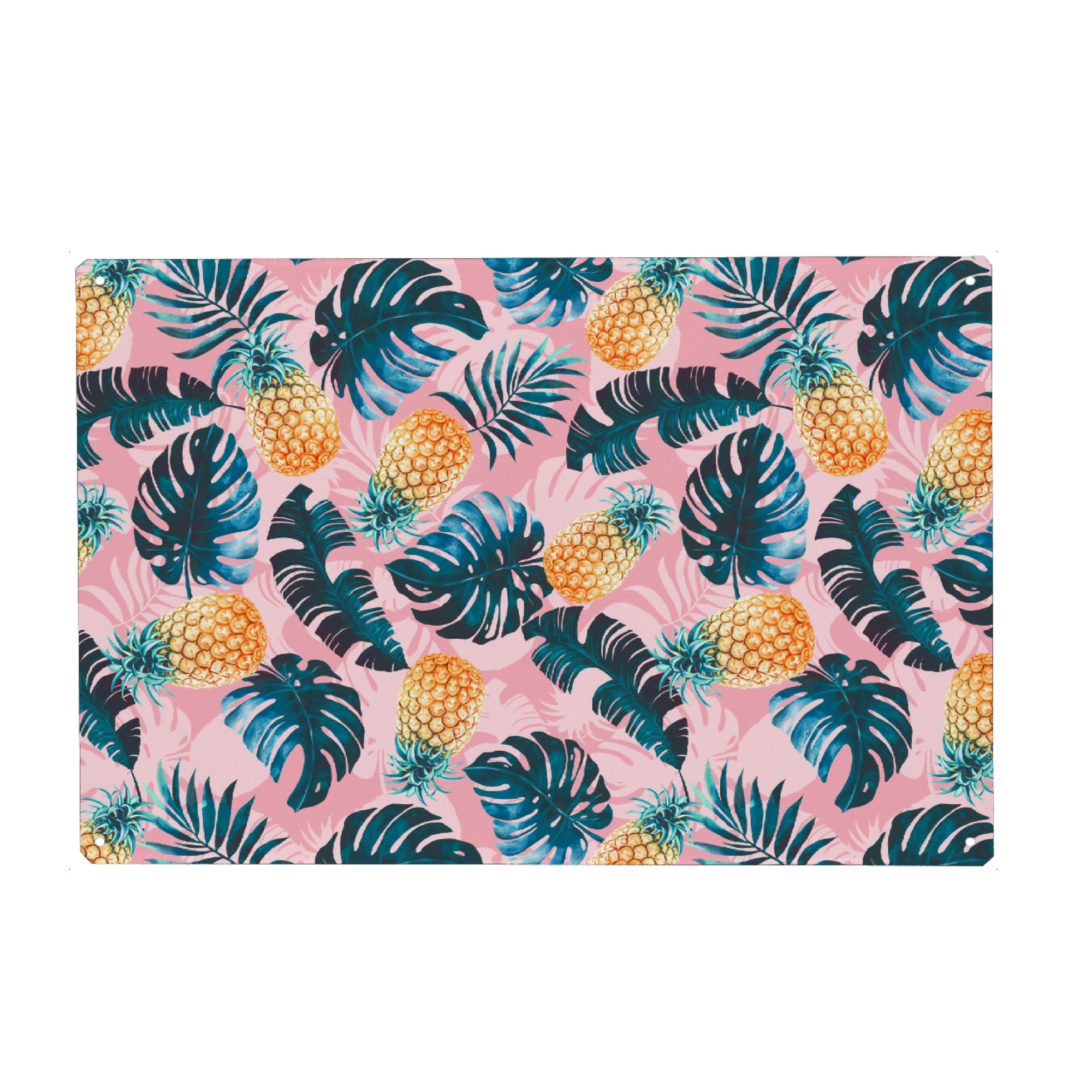 Metall Poster "Pineapple and Leaf Pattern" artboxONE - Natur,Floral,Festivals - Floral,Pineapple,Summer,Spring,Vintage,Retro - Blechschild