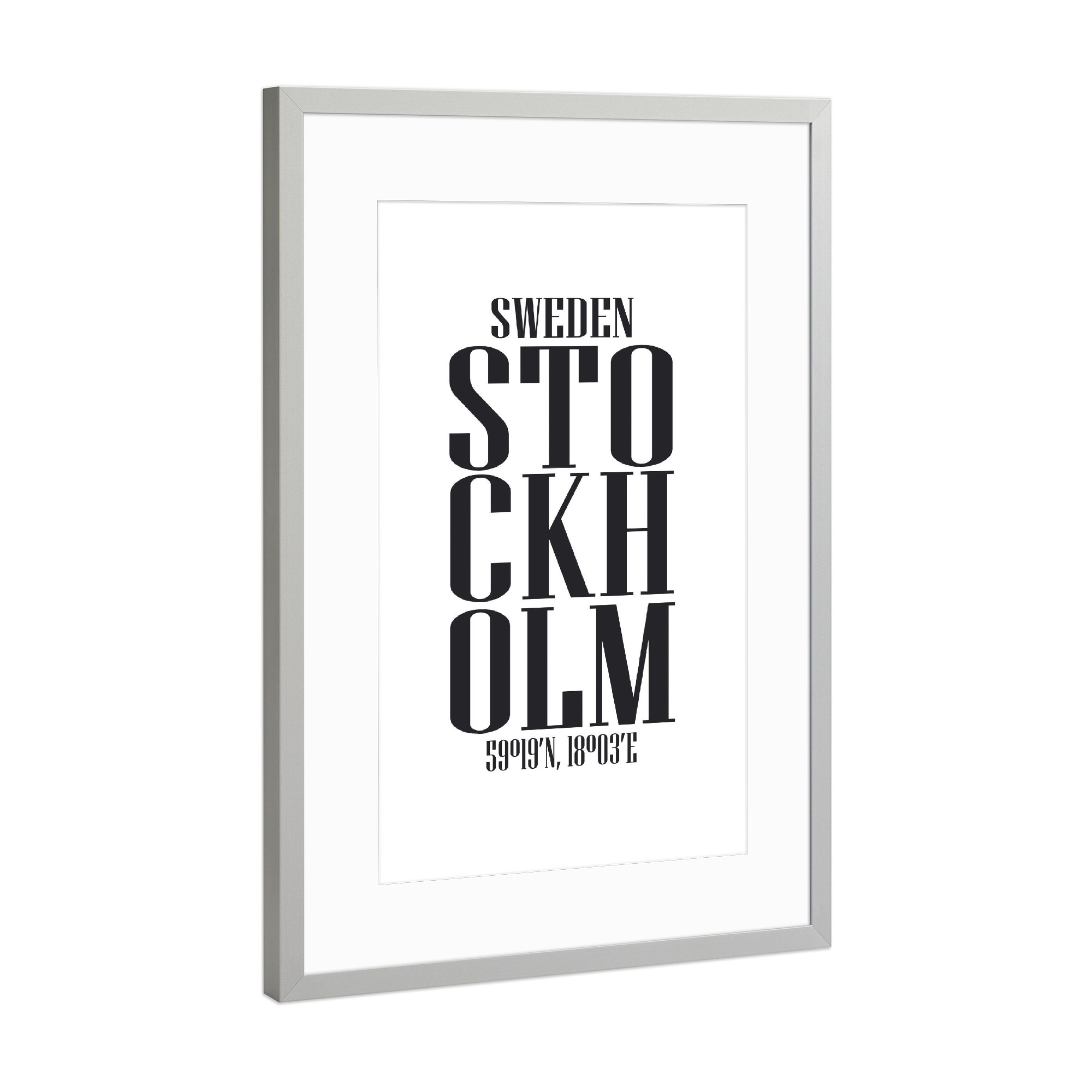 Poster mit Rahmen Silber "Stockholm Art" artboxONE - Städte,Typografie,Reise,Schwarzweiß,Städte / Stockholm