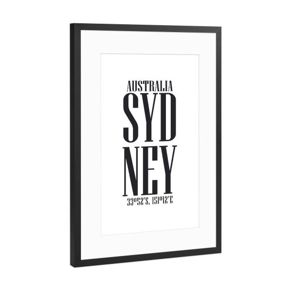 Poster mit Rahmen Schwarz (Metallic) "Sydney Art" artboxONE - Typografie,Reise,Schwarzweiß,Fashion,Städte / Sydney