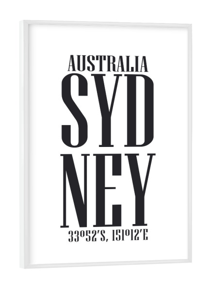 Poster mit weißem Rahmen "Sydney Art" artboxONE - Typografie,Reise,Schwarzweiß,Fashion,Städte / Sydney
