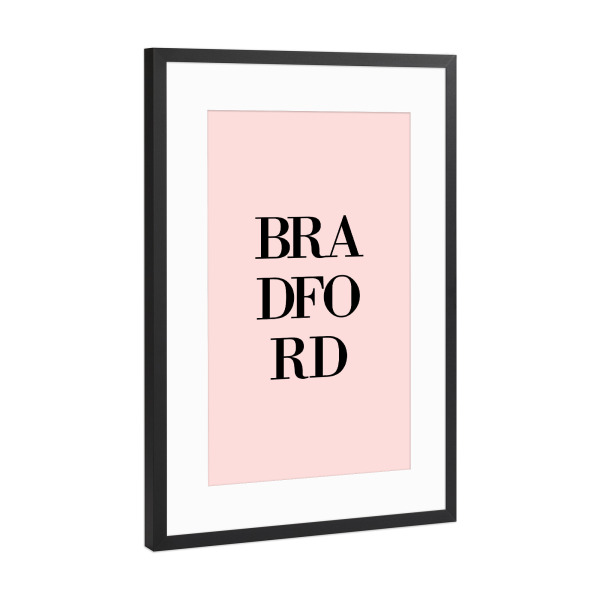 Poster mit Rahmen Schwarz (Metallic) "Bradford Rosa" artboxONE - Städte,Typografie,Schwarzweiß,Städte / Weitere