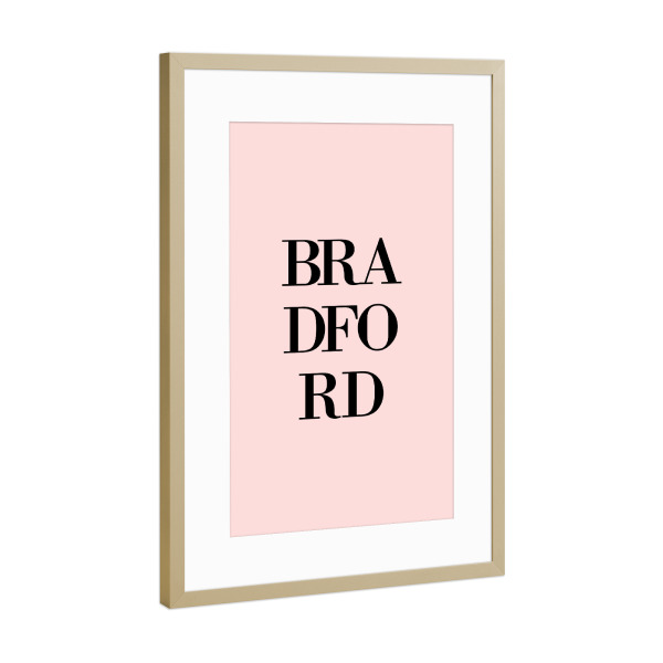 Poster mit Rahmen Gold "Bradford Rosa" artboxONE - Städte,Typografie,Schwarzweiß,Städte / Weitere