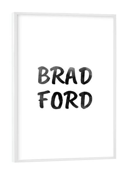 Poster mit weißem Rahmen "Bradford Aquarell SW" artboxONE - Städte,Typografie,Schwarzweiß,Städte / Weitere