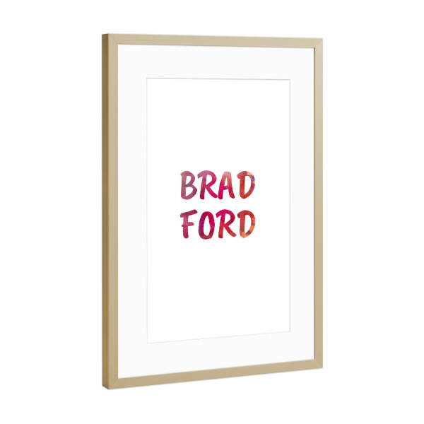 Poster mit Rahmen Gold "Bradford Aquarell Bunt" artboxONE - Städte,Typografie,Städte / Weitere