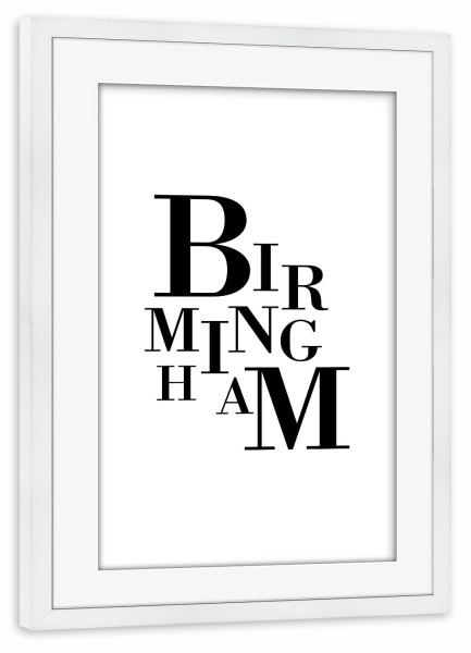 Poster mit Rahmen weiß "Birmingham Buchstabensalat" artboxONE - Städte,Typografie,Schwarzweiß,Städte / Weitere