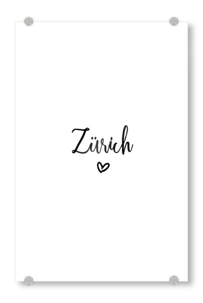 Acrylglasbild "I Heart Zürich" artboxONE - Städte,Typografie,Schwarzweiß,Städte / Zürich