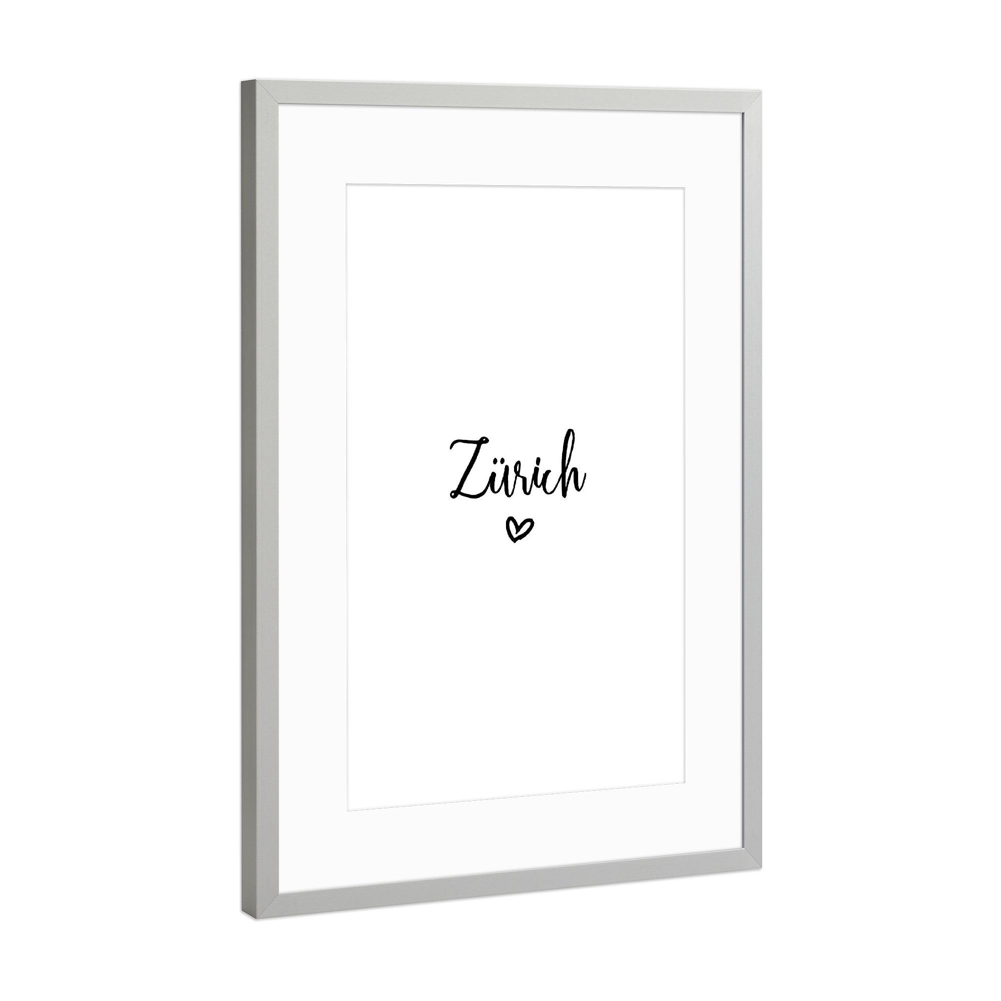 Poster mit Rahmen Silber "I Heart Zürich" artboxONE - Städte,Typografie,Schwarzweiß,Städte / Zürich