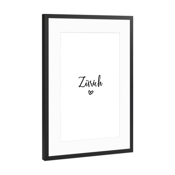Poster mit Rahmen Schwarz (Metallic) "I Heart Zürich" artboxONE - Städte,Typografie,Schwarzweiß,Städte / Zürich