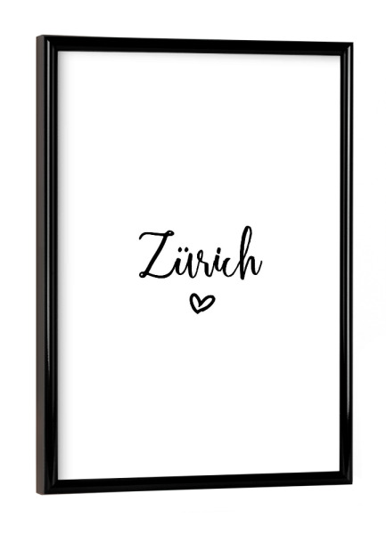Poster mit schwarzem Rahmen "I Heart Zürich" artboxONE - Städte,Typografie,Schwarzweiß,Städte / Zürich