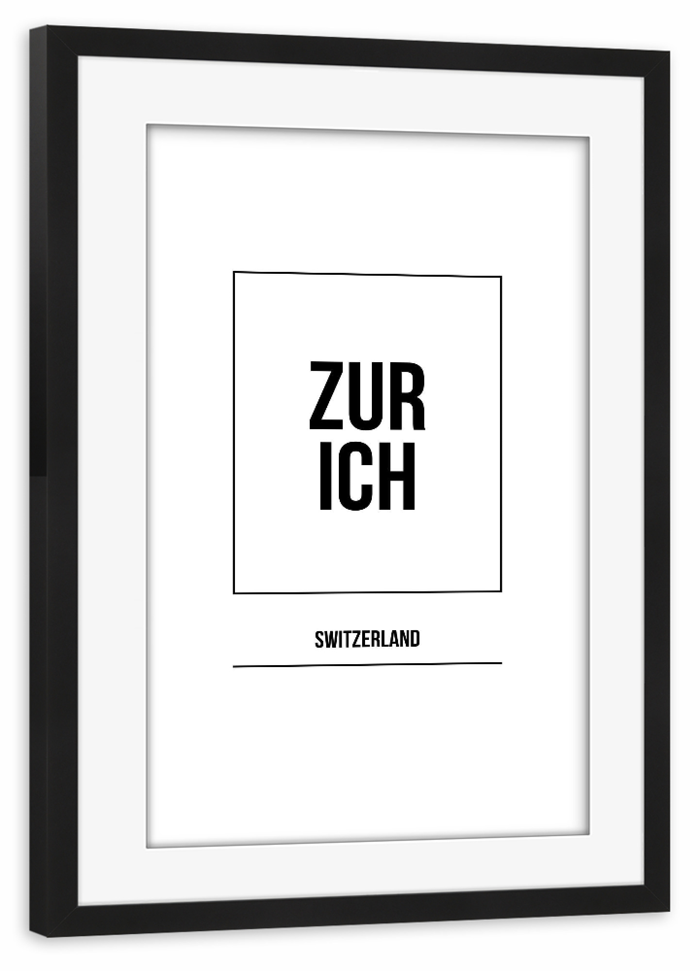 Poster mit Rahmen schwarz "Zurich Square" artboxONE - Städte,Typografie,Schwarzweiß,Städte / Zürich