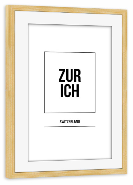 Poster mit Rahmen kiefer "Zurich Square" artboxONE - Städte,Typografie,Schwarzweiß,Städte / Zürich