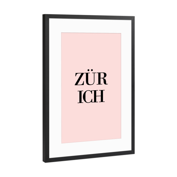 Poster mit Rahmen Schwarz (Metallic) "Zürich Rosa" artboxONE - Städte,Typografie,Städte / Zürich