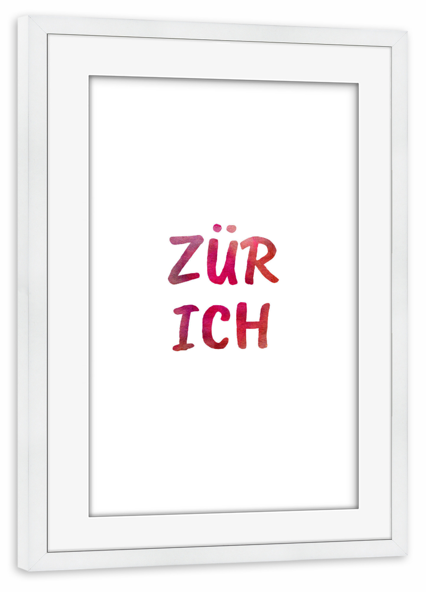 Poster mit Rahmen weiß "Zürich Aquarell Bunt" artboxONE - Städte,Typografie,Städte / Zürich
