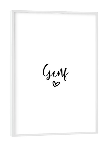 Poster mit weißem Rahmen "I Heart Genf" artboxONE - Städte,Typografie,Schwarzweiß,Städte / Weitere