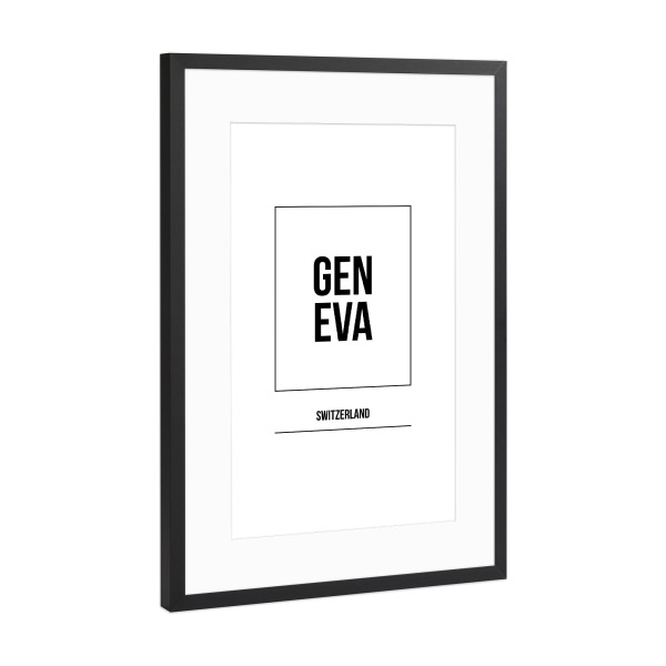 Poster mit Rahmen Schwarz (Metallic) "Geneva Square" artboxONE - Städte,Typografie,Schwarzweiß,Städte / Weitere