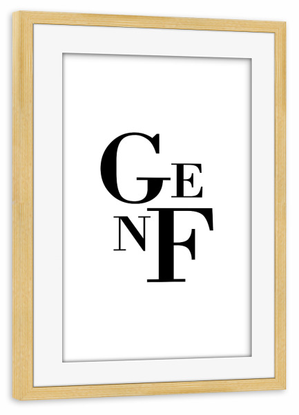 Poster mit Rahmen kiefer "Genf Buchstabensalat" artboxONE - Städte,Typografie,Schwarzweiß,Städte / Weitere